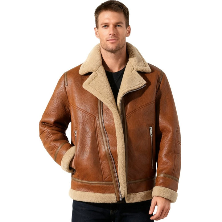 Blouson Aviateur Homme Mouton Retourné Col Fourrure
