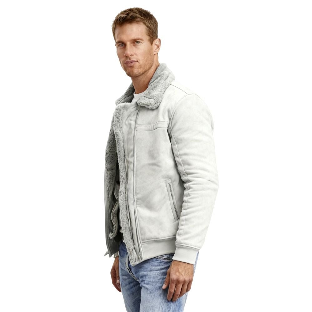 Men's Aviator Jacket Lined with Sherpa and Faux Fur Collar