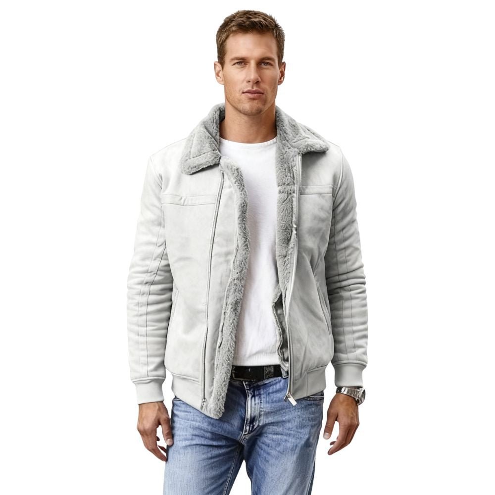 Men's Aviator Jacket Lined with Sherpa and Faux Fur Collar
