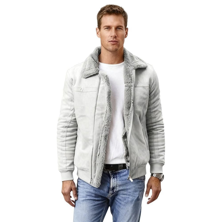 Men's Aviator Jacket Lined with Sherpa and Faux Fur Collar
