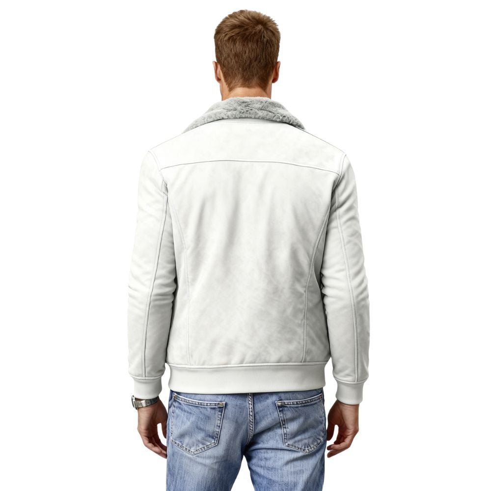 Men's Aviator Jacket Lined with Sherpa and Faux Fur Collar
