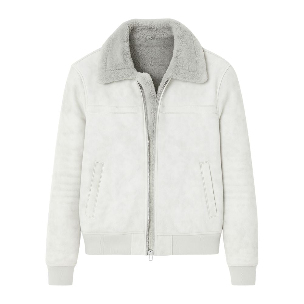 Men's Aviator Jacket Lined with Sherpa and Faux Fur Collar
