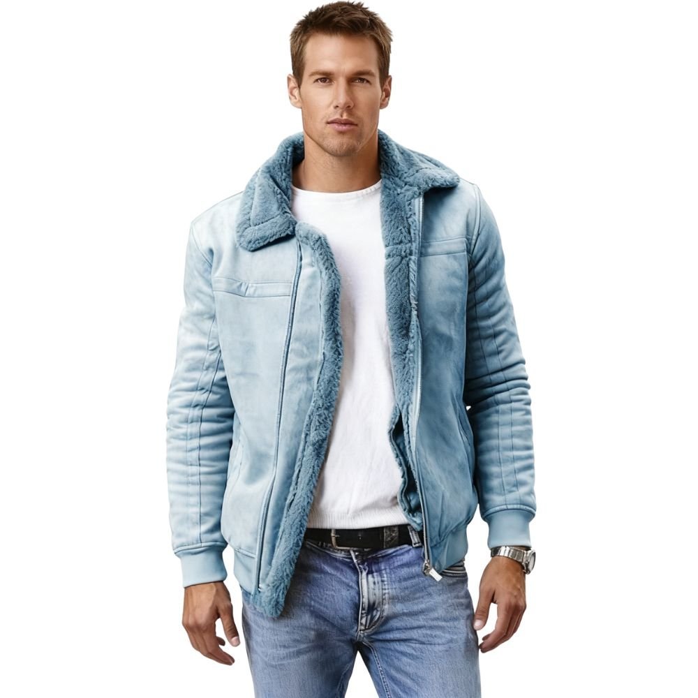 Men's Aviator Jacket Lined with Sherpa and Faux Fur Collar
