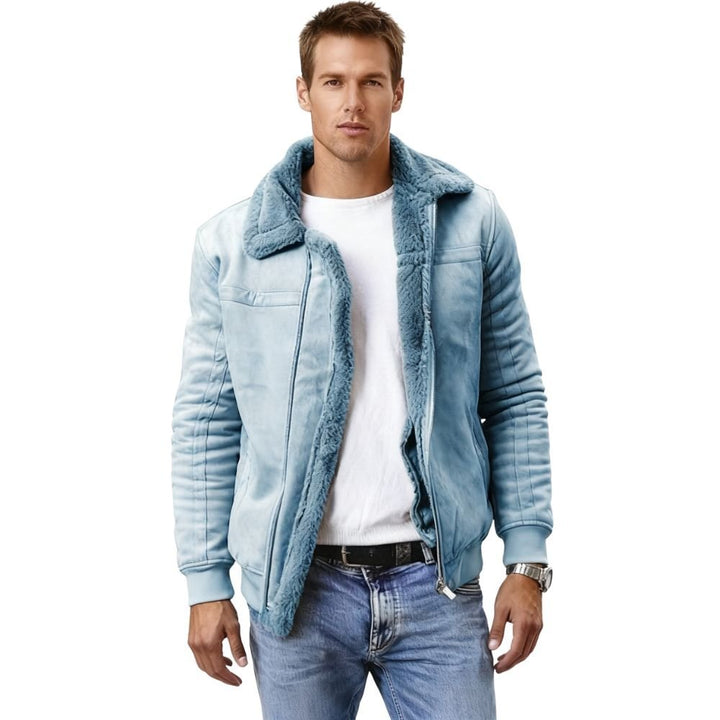 Men's Aviator Jacket Lined with Sherpa and Faux Fur Collar