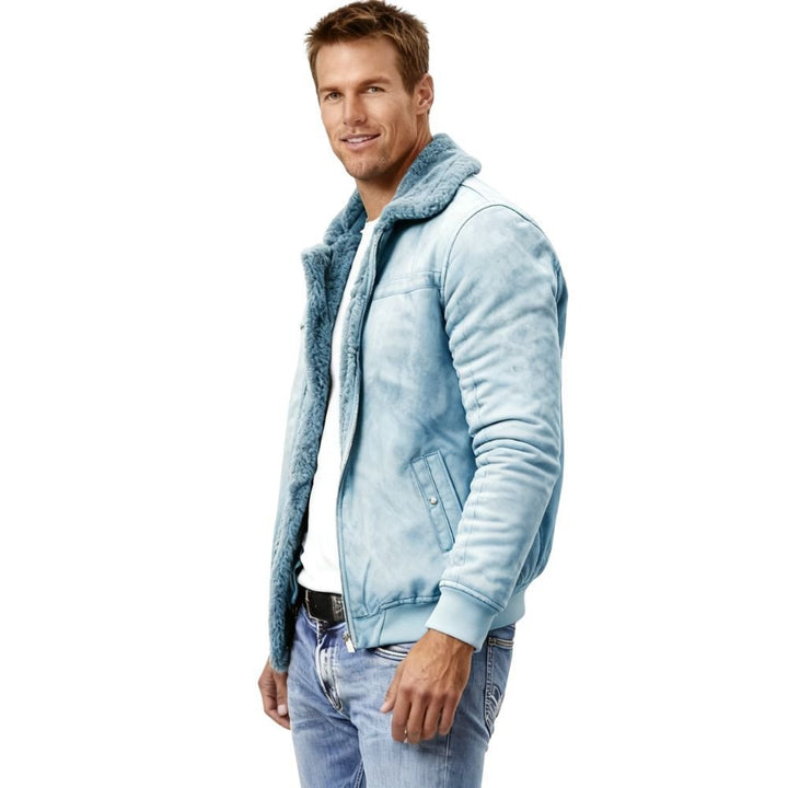 Men's Aviator Jacket Lined with Sherpa and Faux Fur Collar