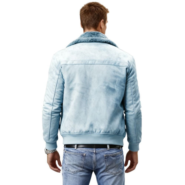 Men's Aviator Jacket Lined with Sherpa and Faux Fur Collar
