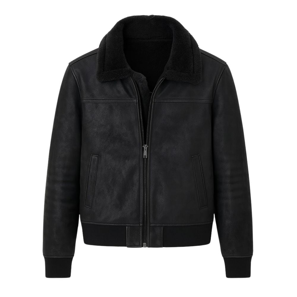 Men's Aviator Jacket Lined with Sherpa and Faux Fur Collar