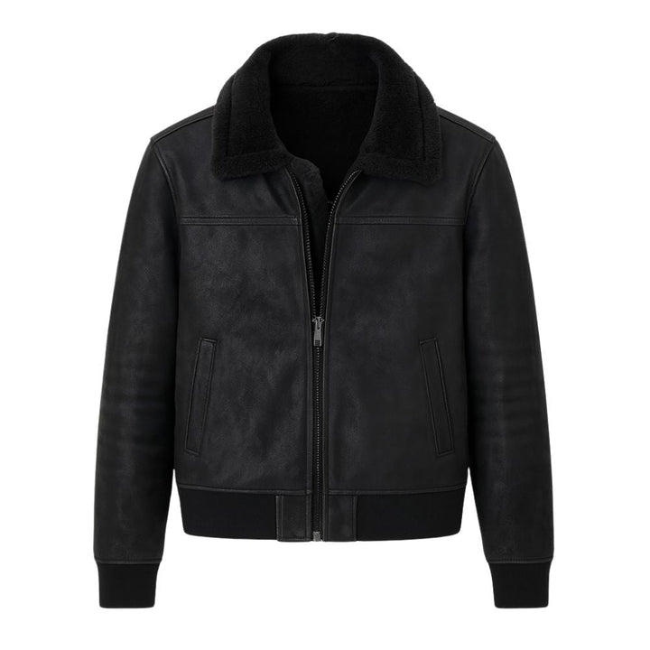 Men's Aviator Jacket Lined with Sherpa and Faux Fur Collar