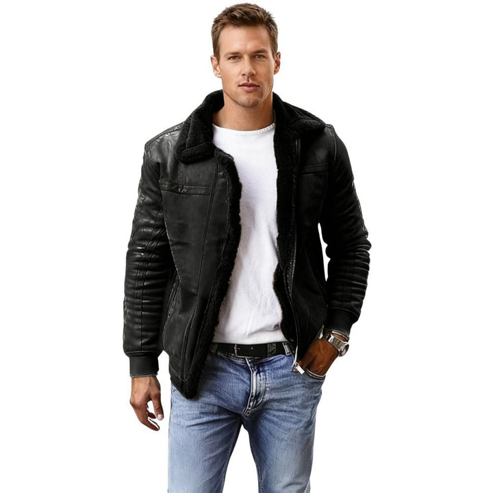 Men's Aviator Jacket Lined with Sherpa and Faux Fur Collar