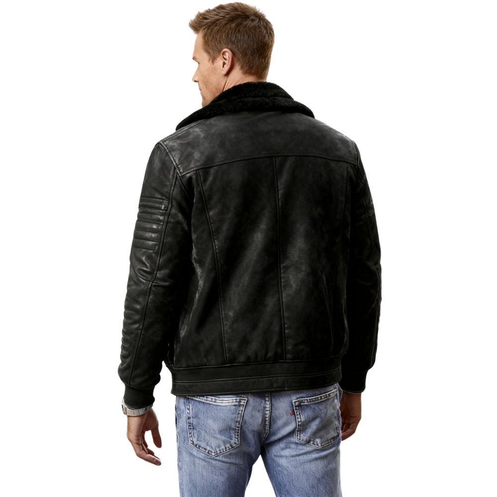 Men's Aviator Jacket Lined with Sherpa and Faux Fur Collar