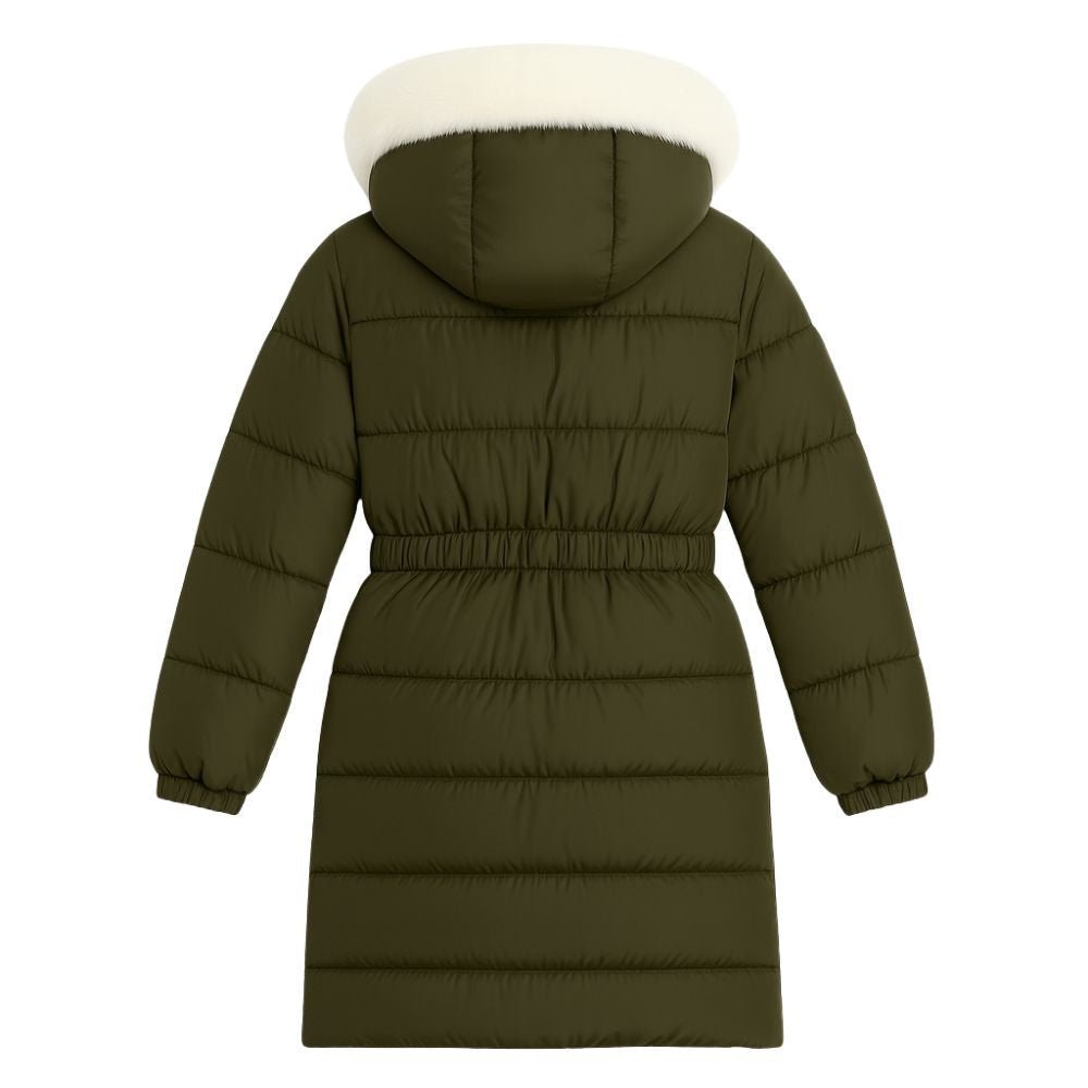 Doudoune Longue Femme Ceinturée à Capuche en Fourrure de Renard Véritable