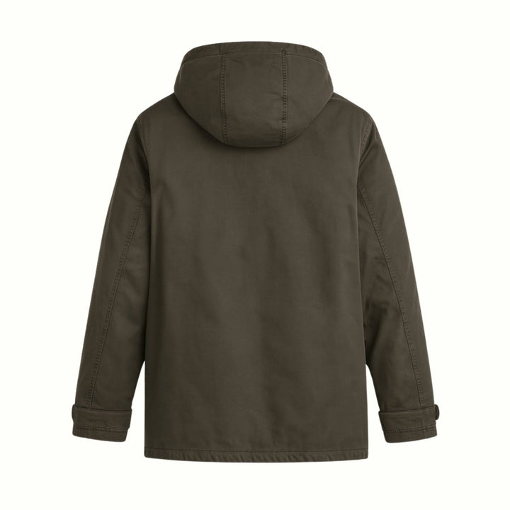 Giacca da uomo con cappuccio, foderata in sherpa, in tela pesante