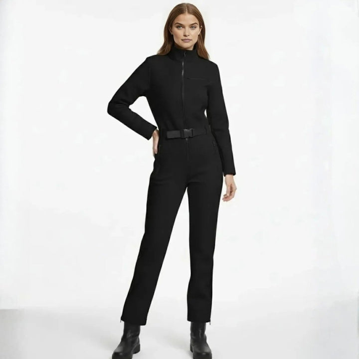Getailleerd dames-skioverall van softshell, gevoerd met fleece