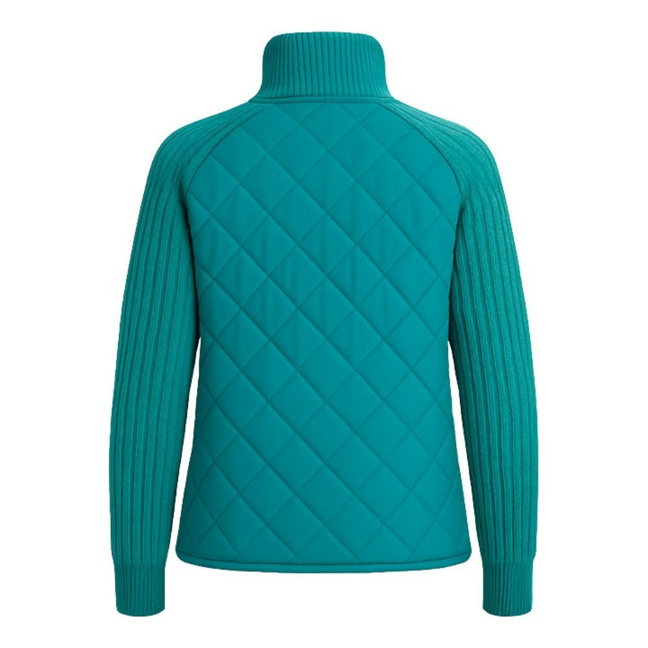 Women's Quilted Jacket with Knit Sleeves and Stand-Up Collar
