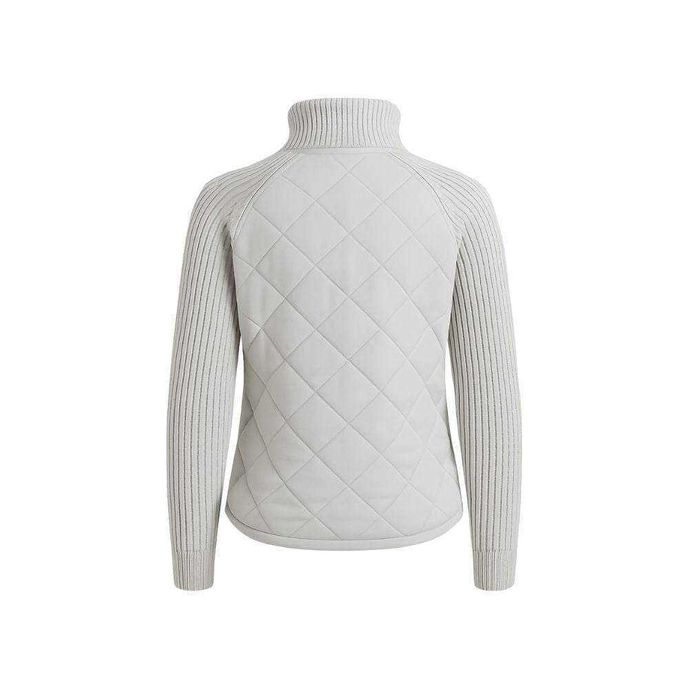 Women's Quilted Jacket with Knit Sleeves and Stand-Up Collar