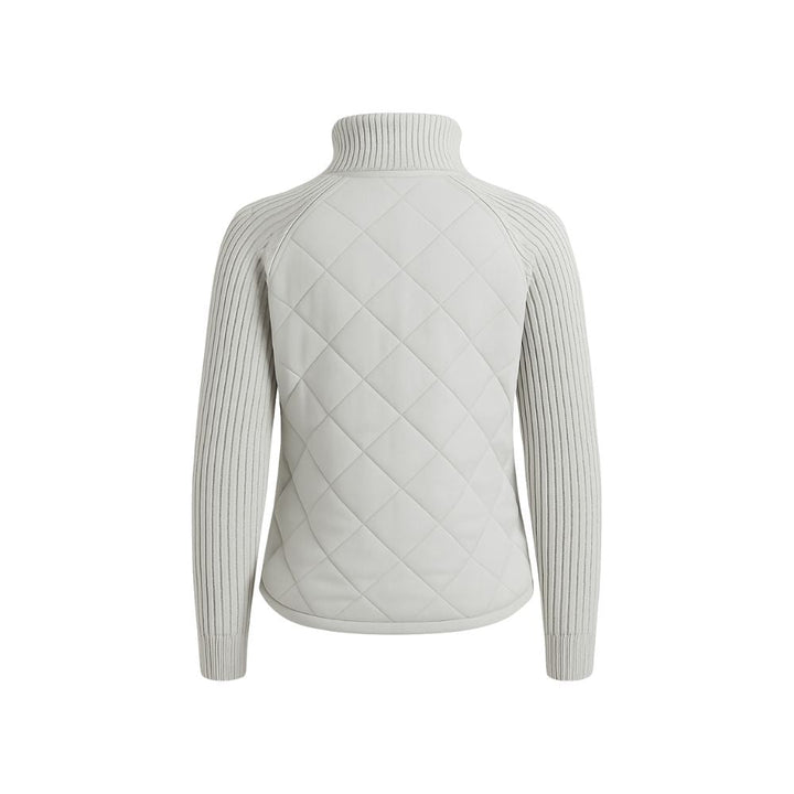 Women's Quilted Jacket with Knit Sleeves and Stand-Up Collar