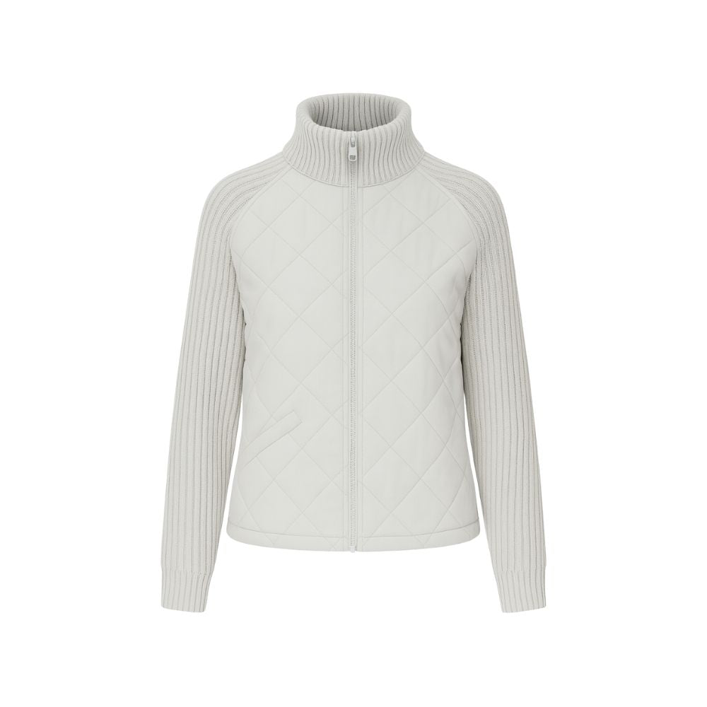 Women's Quilted Jacket with Knit Sleeves and Stand-Up Collar