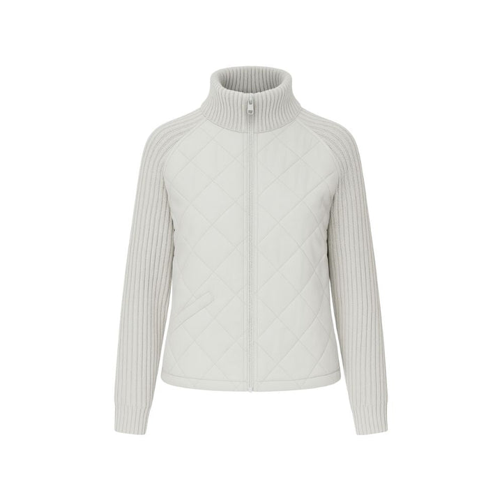 Women's Quilted Jacket with Knit Sleeves and Stand-Up Collar