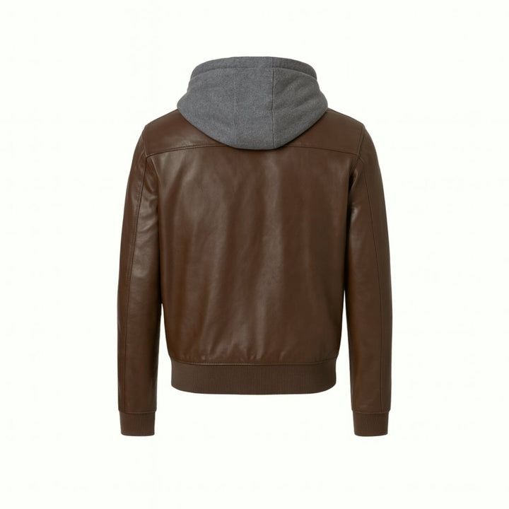 Herenleren jas met afneembare capuchon