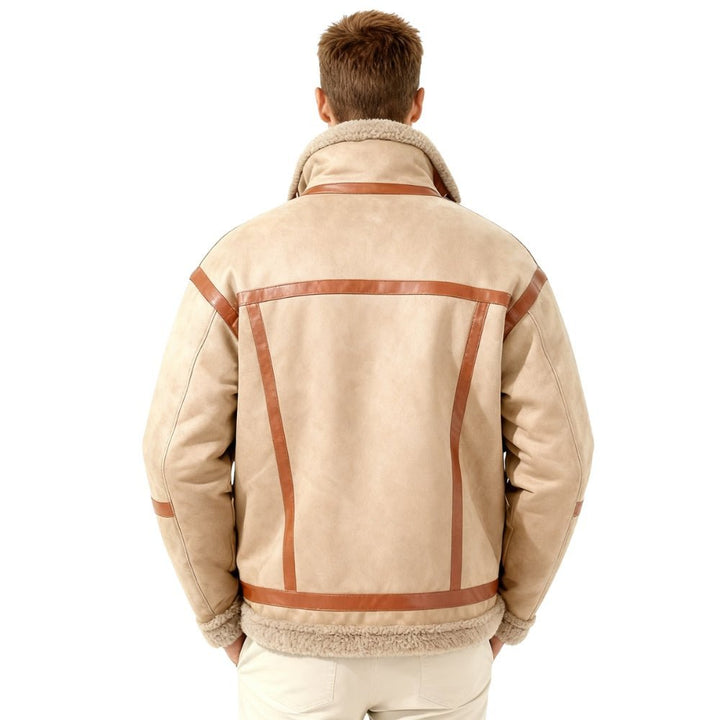 Blouson Aviateur Homme Mouton Retourné Col Fourrure