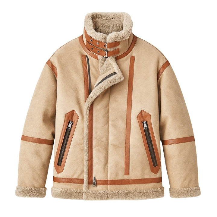 Blouson Aviateur Homme Mouton Retourné Col Fourrure