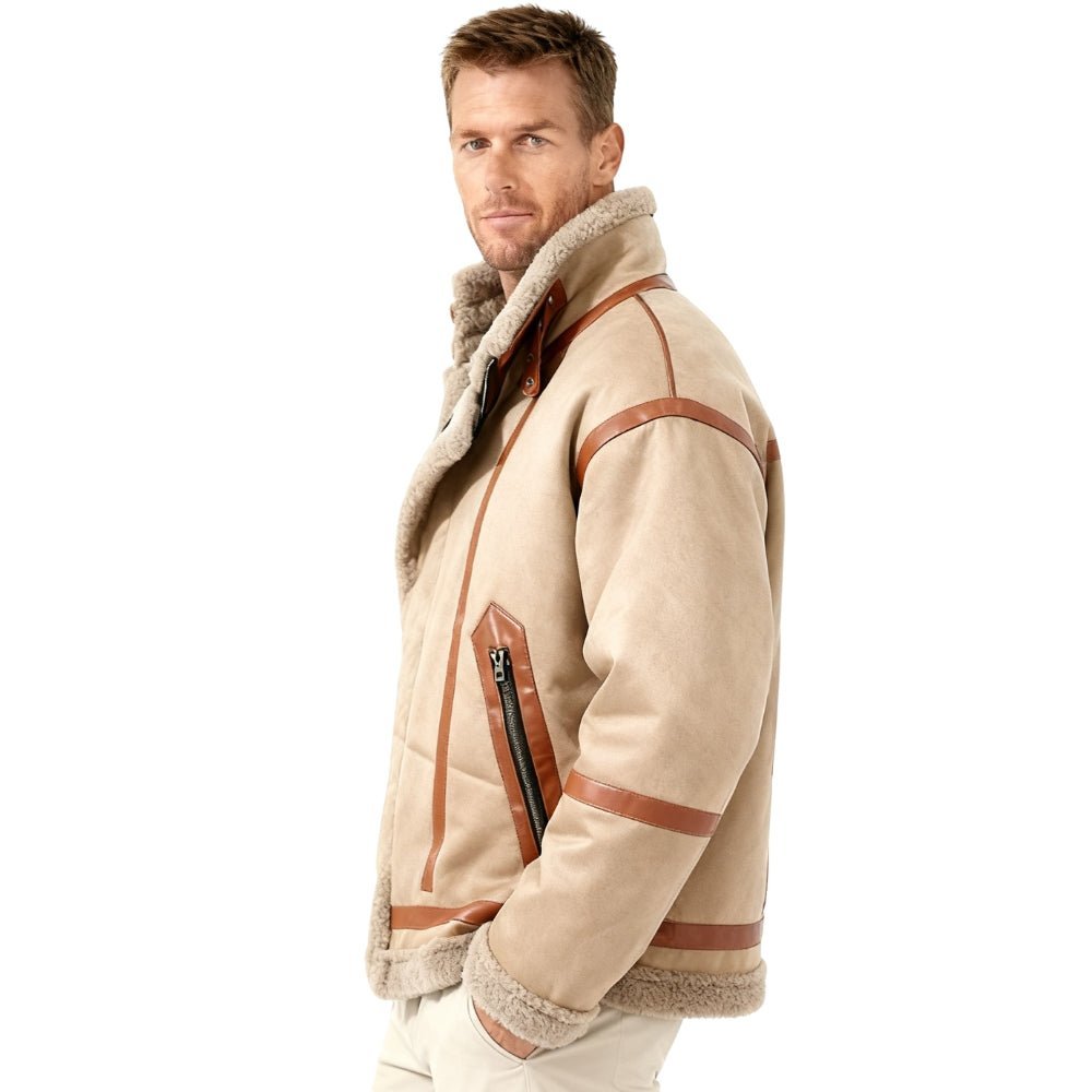 Blouson Aviateur Homme Mouton Retourné Col Fourrure