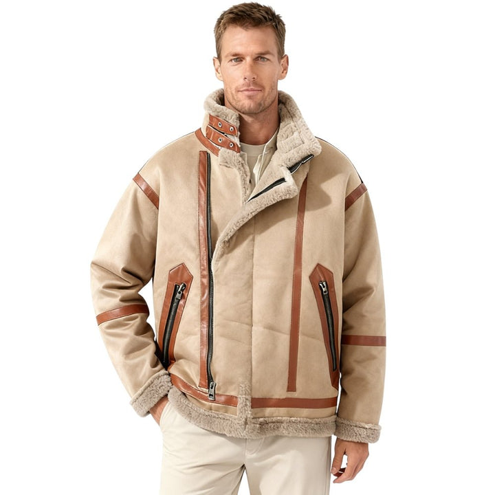 Blouson Aviateur Homme Mouton Retourné Col Fourrure