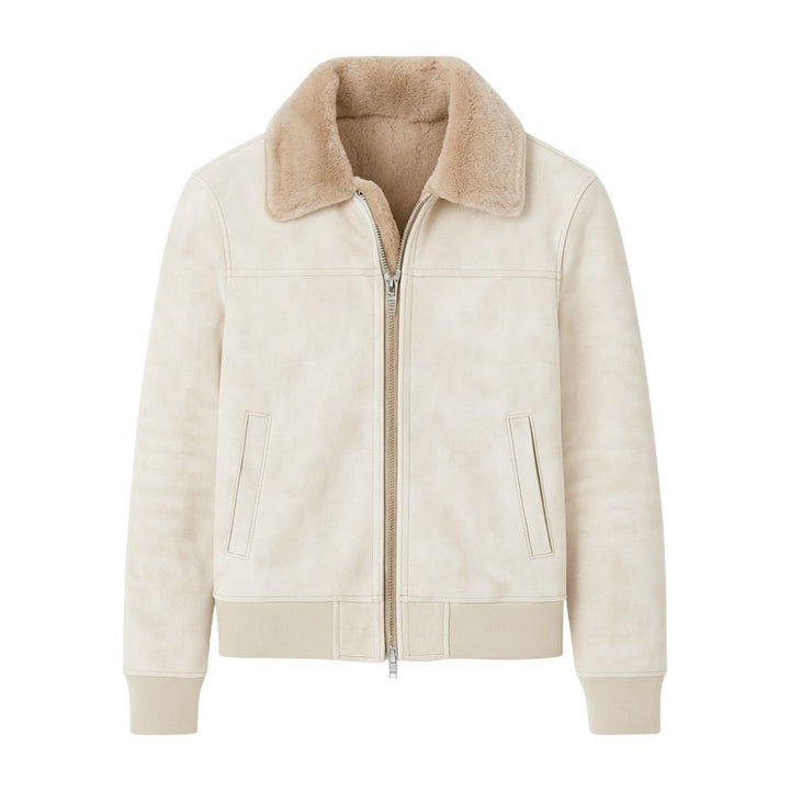Men's Aviator Jacket Lined with Sherpa and Faux Fur Collar