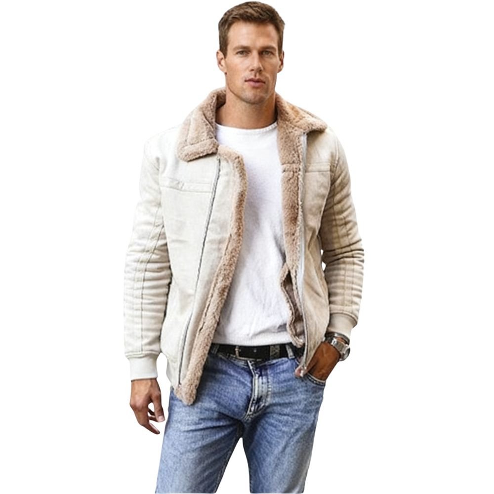 Men's Aviator Jacket Lined with Sherpa and Faux Fur Collar