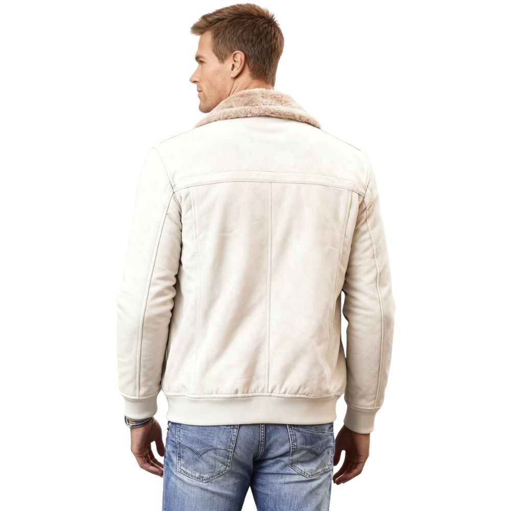 Men's Aviator Jacket Lined with Sherpa and Faux Fur Collar
