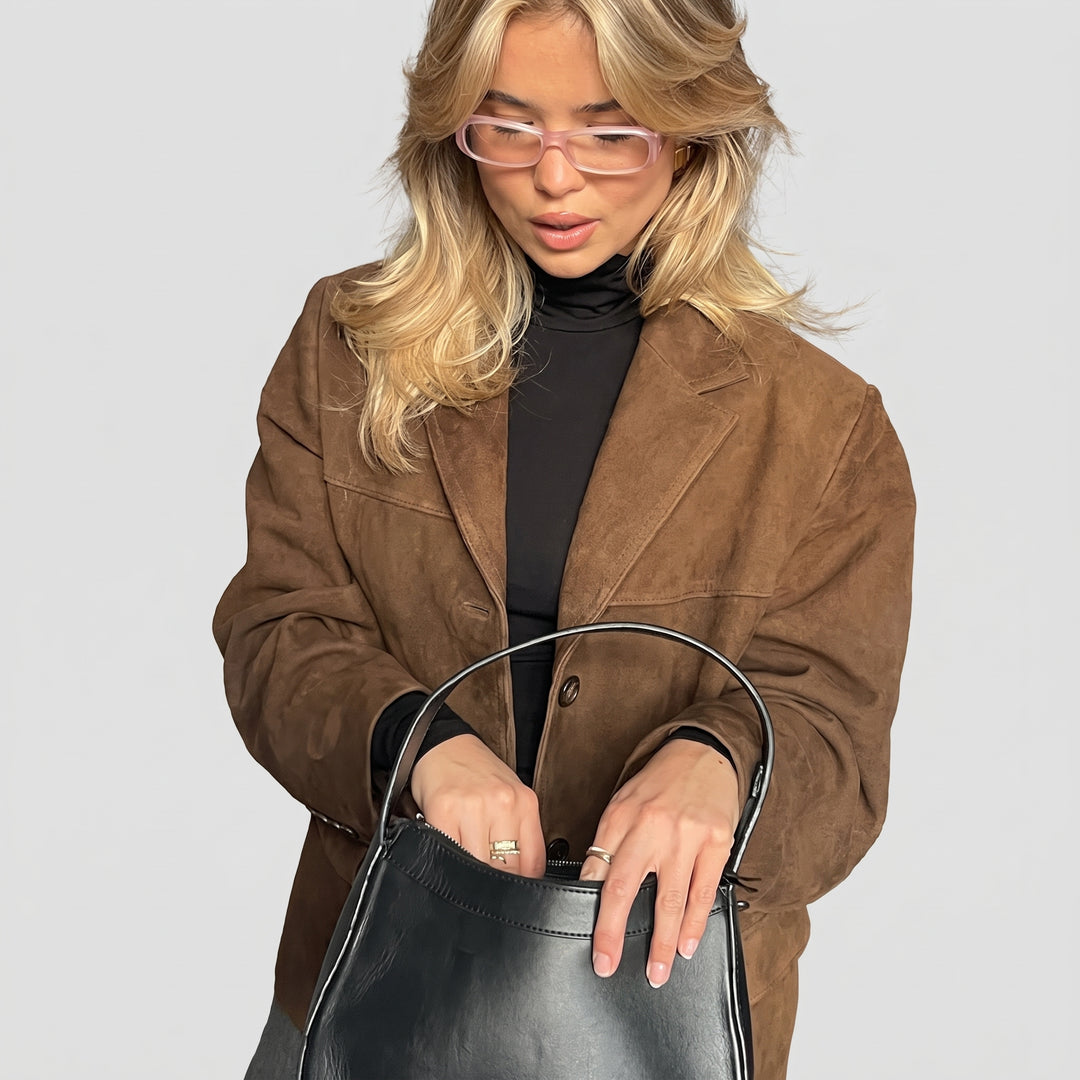 Blazer Oversize Femme en Suède Marron