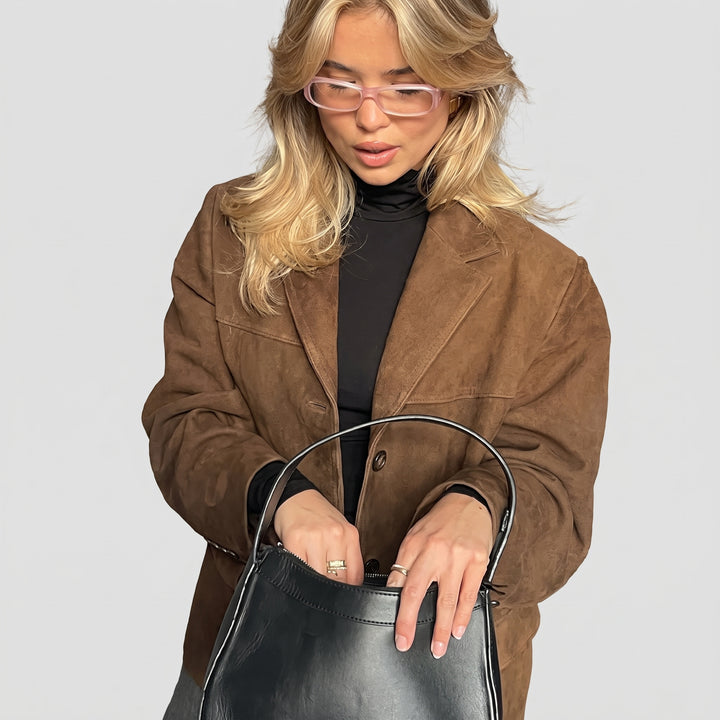Blazer Oversize Femme en Suède Marron