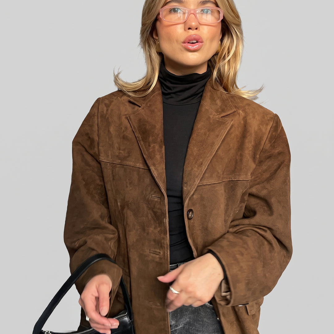 Blazer Oversize Femme en Suède Marron