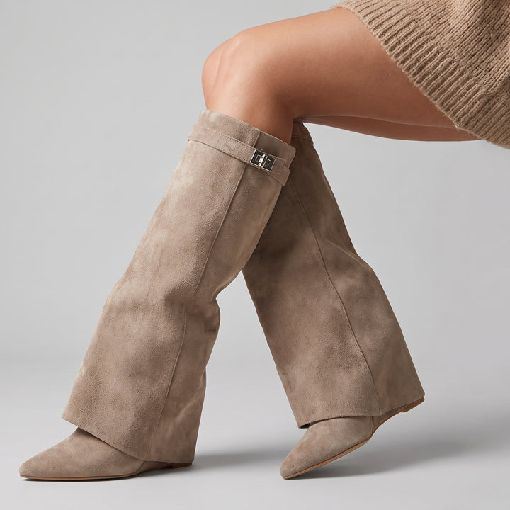 Bottes Hautes Femme Compensées avec Boucle Dorée