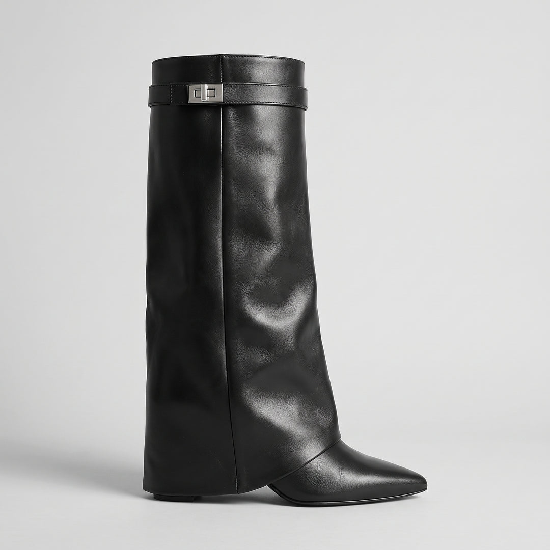 Bottes Hautes Femme Compensées avec Boucle Dorée