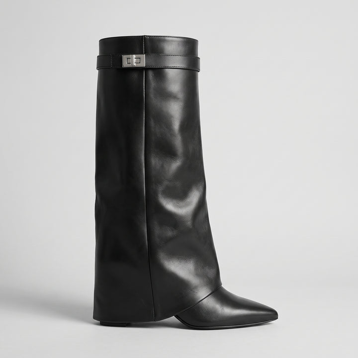 Bottes Hautes Femme Compensées avec Boucle Dorée