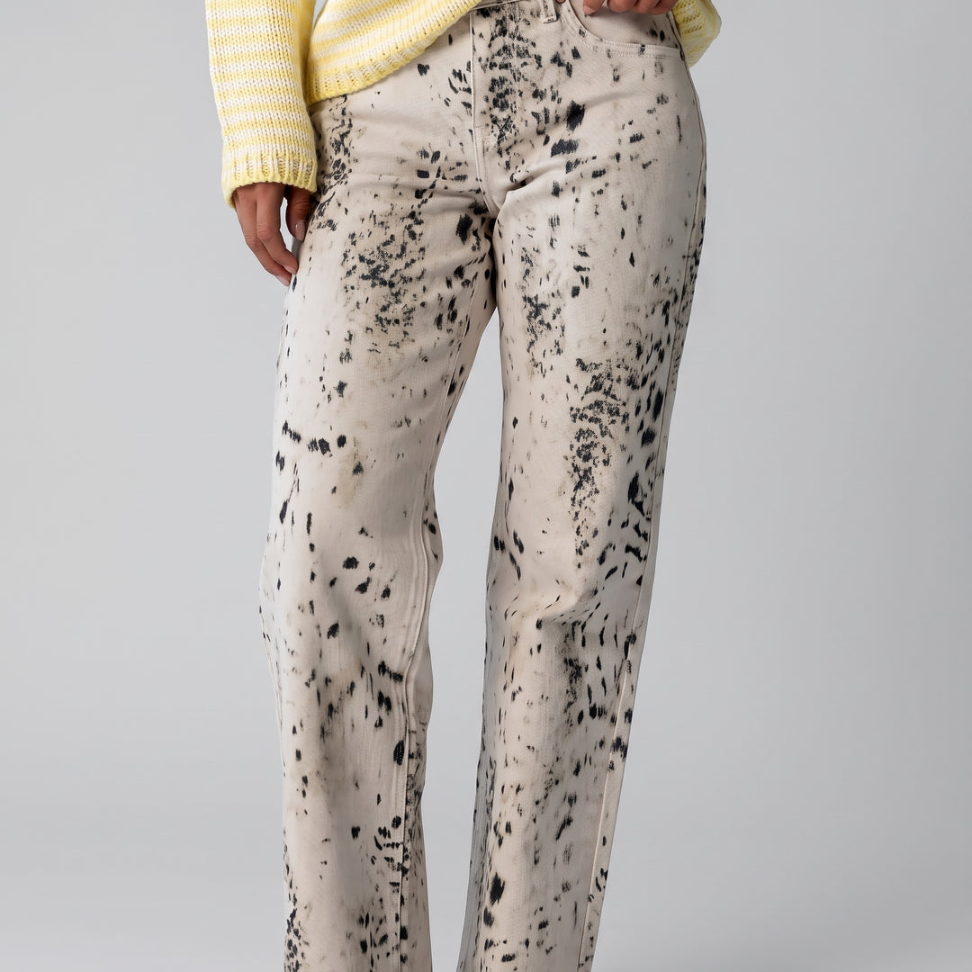 Jean Femme Jambe Large – Taille Haute Imprimé Léopard des Neiges