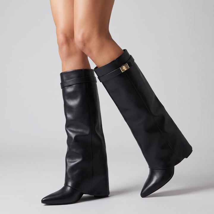 Bottes Hautes Femme Compensées avec Boucle Dorée
