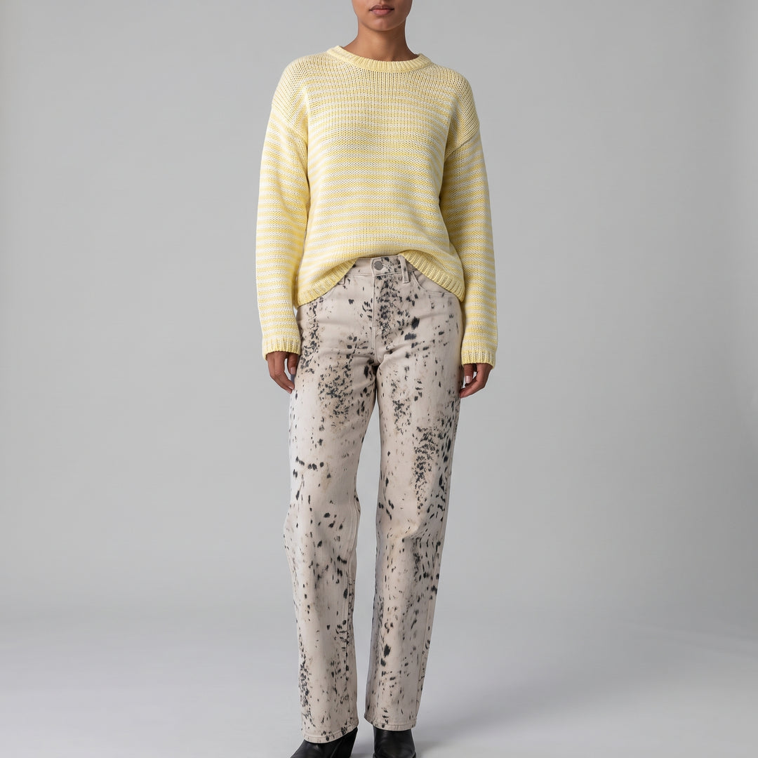 Jean Femme Jambe Large – Taille Haute Imprimé Léopard des Neiges