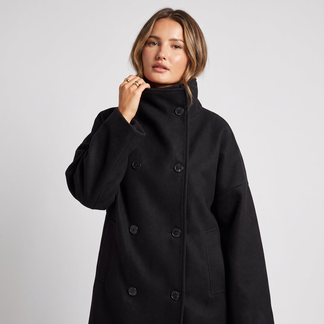 Manteau Femme en Mélange de Laine à Col Montant