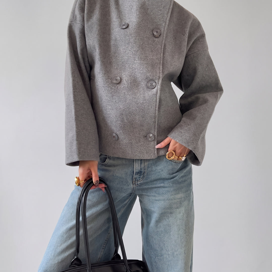 Manteau Femme en Mélange de Laine à Col Montant