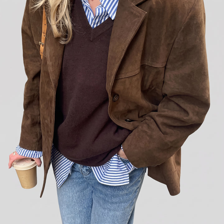 Blazer Oversize Femme en Suède Marron