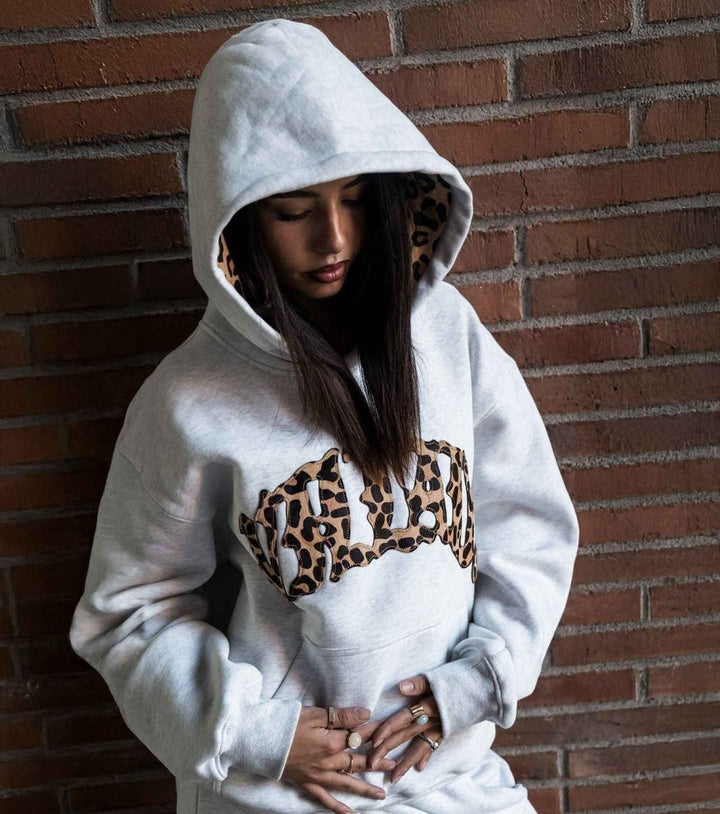 Sweat à Capuche Femme Motif Léopard Poche Kangourou