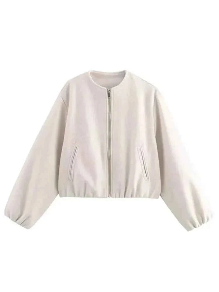 Blouson Femme Léger Zippé Col Ras Manches Longues