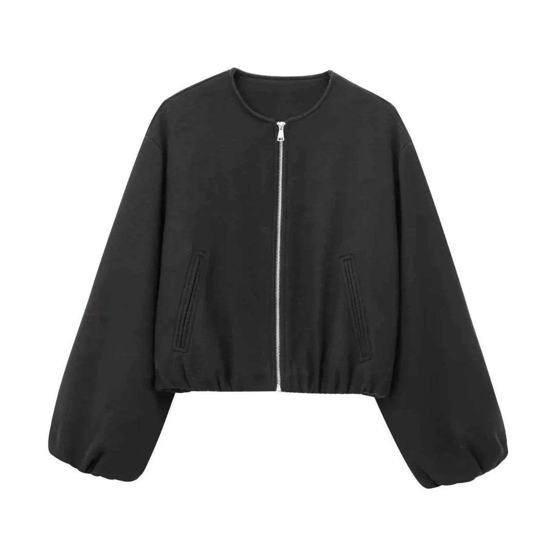Blouson Femme Léger Zippé Col Ras Manches Longues