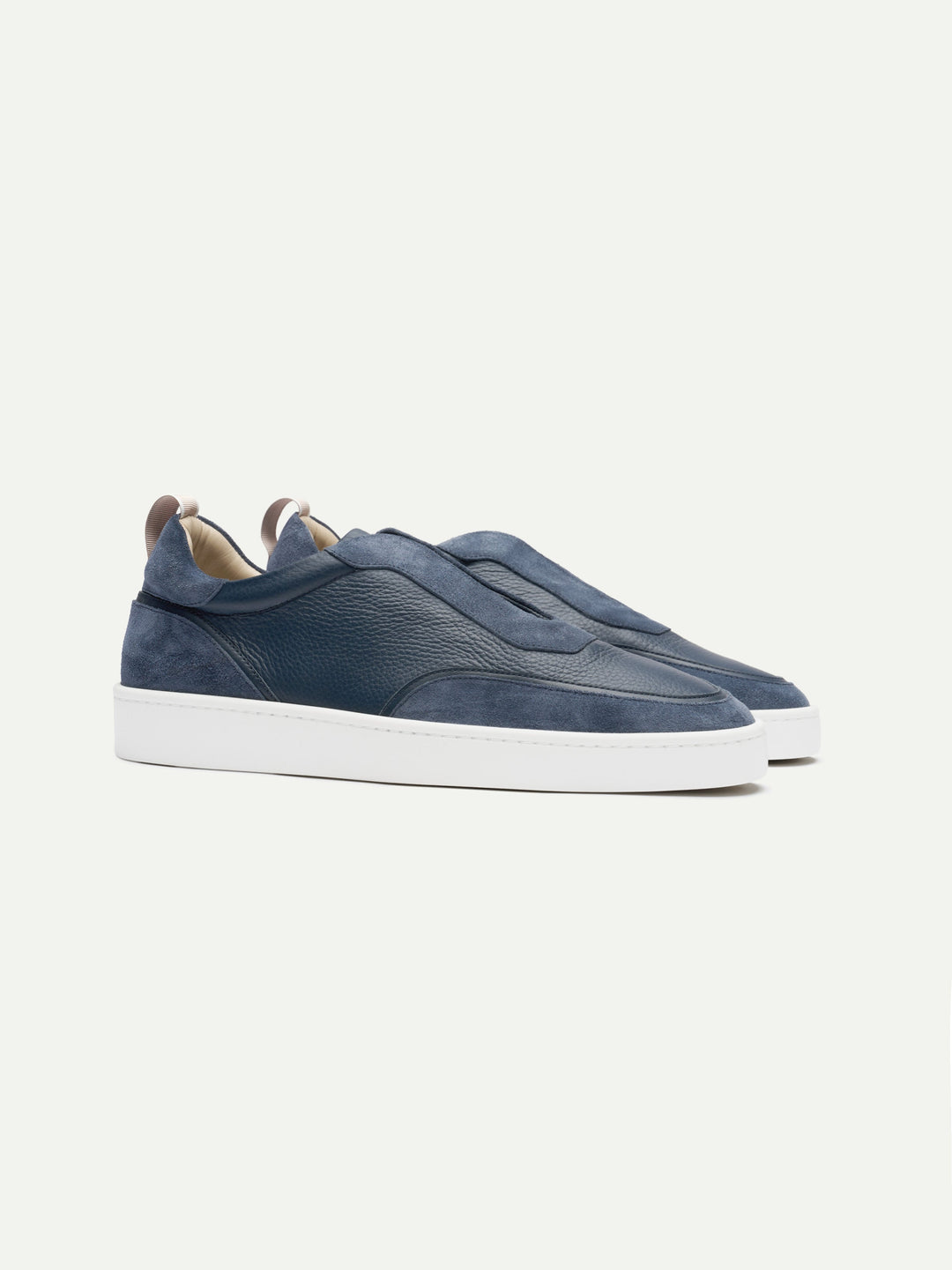 Men's Leather Sneakers - Instep Strap & Suede Panels