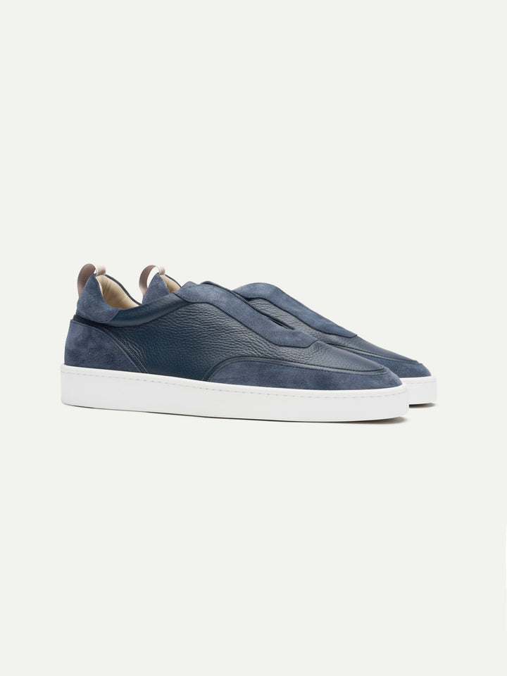 Men's Leather Sneakers - Instep Strap & Suede Panels