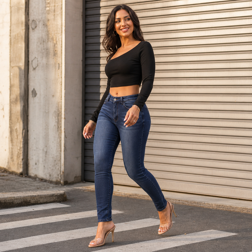 Jeans Femme Doublé Polaire Taille Haute Coupe Slim Extensible