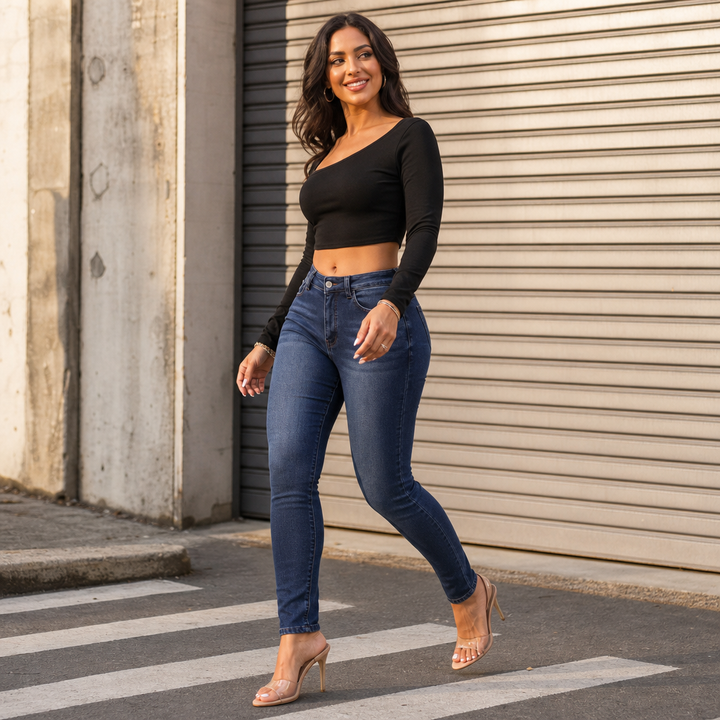 Jeans Femme Doublé Polaire Taille Haute Coupe Slim Extensible