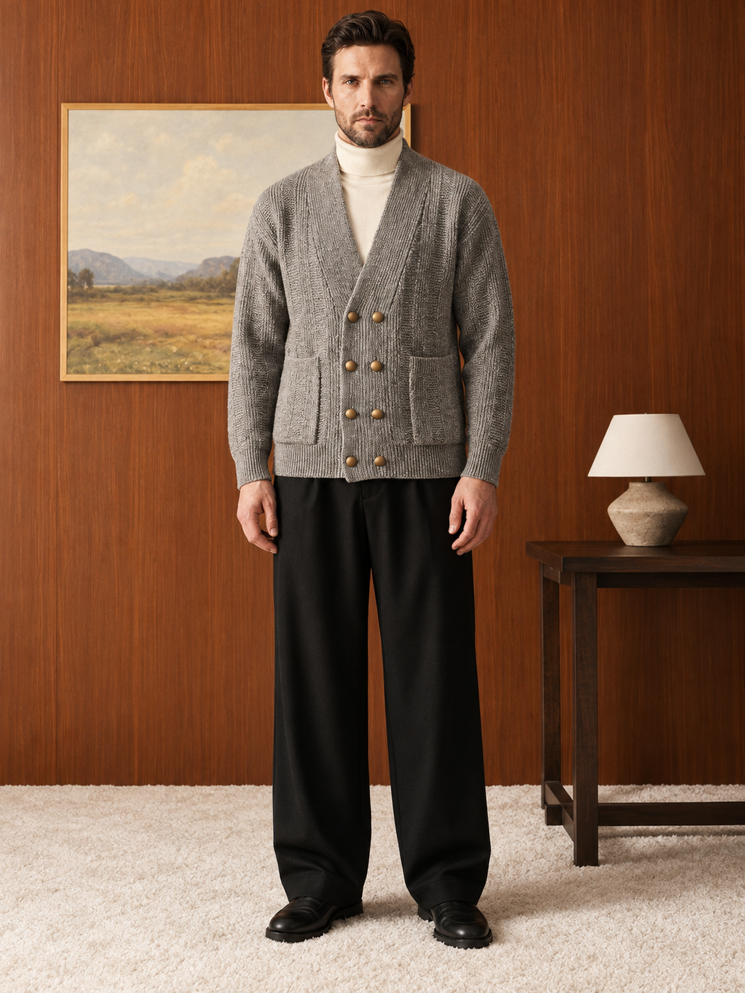 Cardigan da uomo con collo a scialle incrociato